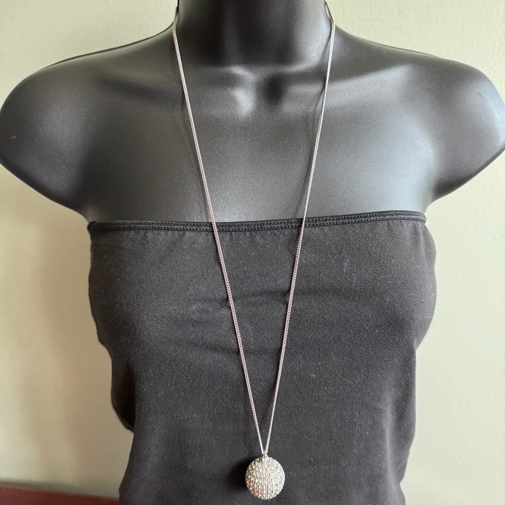 Disco Ball Silver Rhinestones Pendant Necklace New Year’s